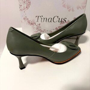 TinaCus Women's Genuine Leather Square Toe Handmade Buckle Stiletto 7.5 Heel 3